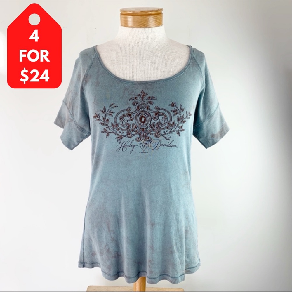 4/$24 Harley-Davidson Tie Dye Wide Neck Graphic Tee